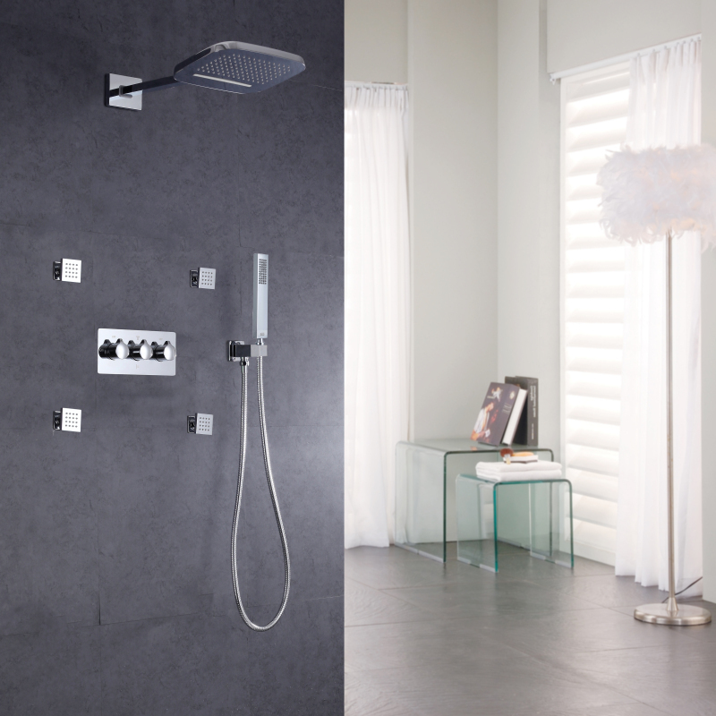 Frio e quente cromo polido moderno banho & chuveiro torneiras fixado na parede de bronze chuva chuveiro do banheiro sistema