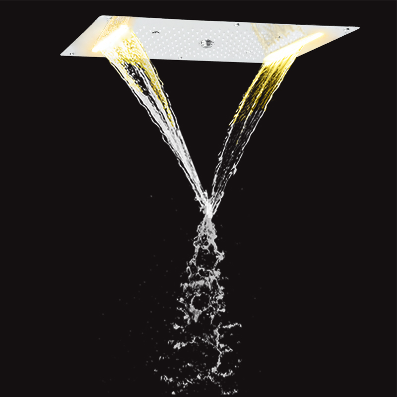 Torneiras de chuveiro polidas cromadas 70X38 CM LED Banheiro Cachoeira Chuvas Atomizadoras Chuveiro de massagem com bolhas