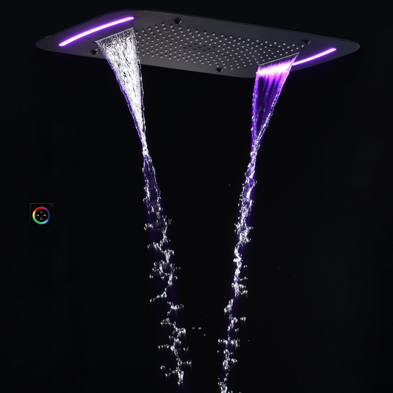 Cabeça de chuveiro preta fosca 71X43 CM com painel de controle LED Banheiro Chuvas Cachoeira Bolha de atomização