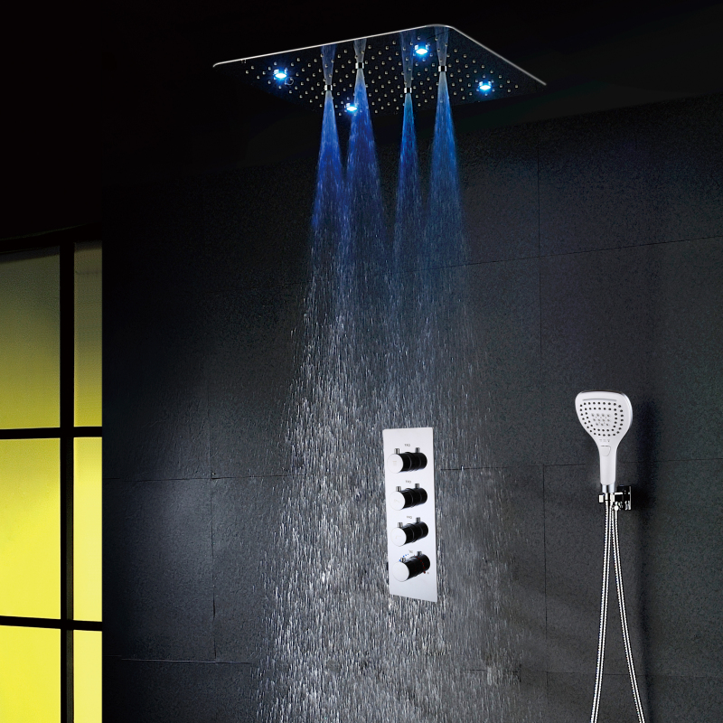 Banheiro de luxo teto spa massagem cabeça chuveiro 7 cores led chuva sobrecarga com chuveiro mão misturador conjunto