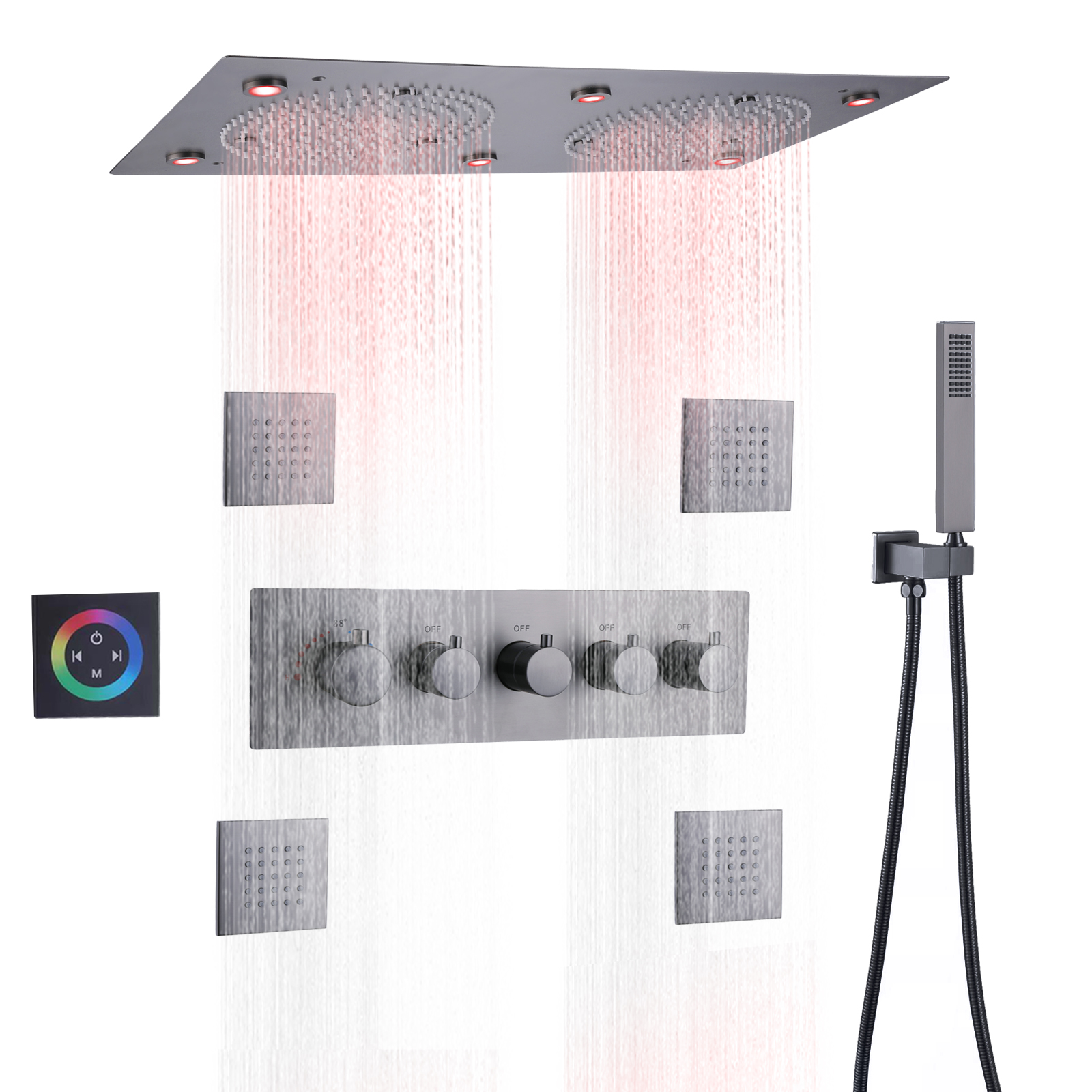 Arma cinza torneiras de chuveiro led banheiro termostática chuveiro chuva névoa massagem chuveiros conjunto