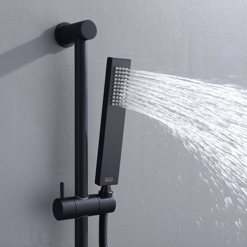 Torneiras de banho e chuveiro preto fosco LED Conjunto de chuveiro termostático 14 x 20 polegadas Cachoeira e sistema de chuveiro de chuva