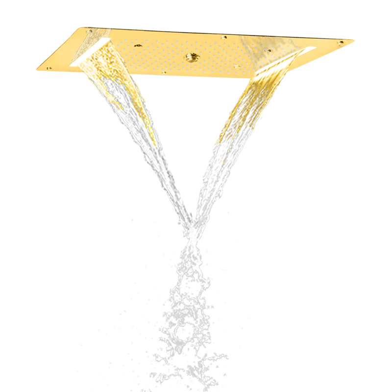 Ouro polido chuveiro misturador 70x38 cm led luxo banheiro cachoeira chuvas atomização bolha spa chuveiro