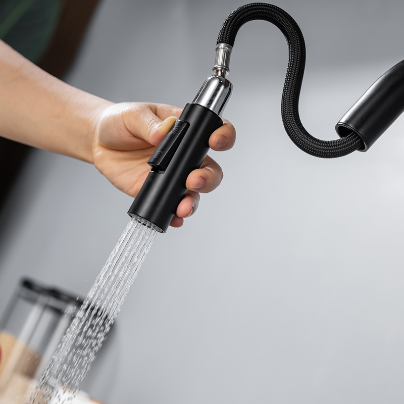Vendas quentes preto fosco luxo bacia pia cozinha torneiras multifuncional único punho