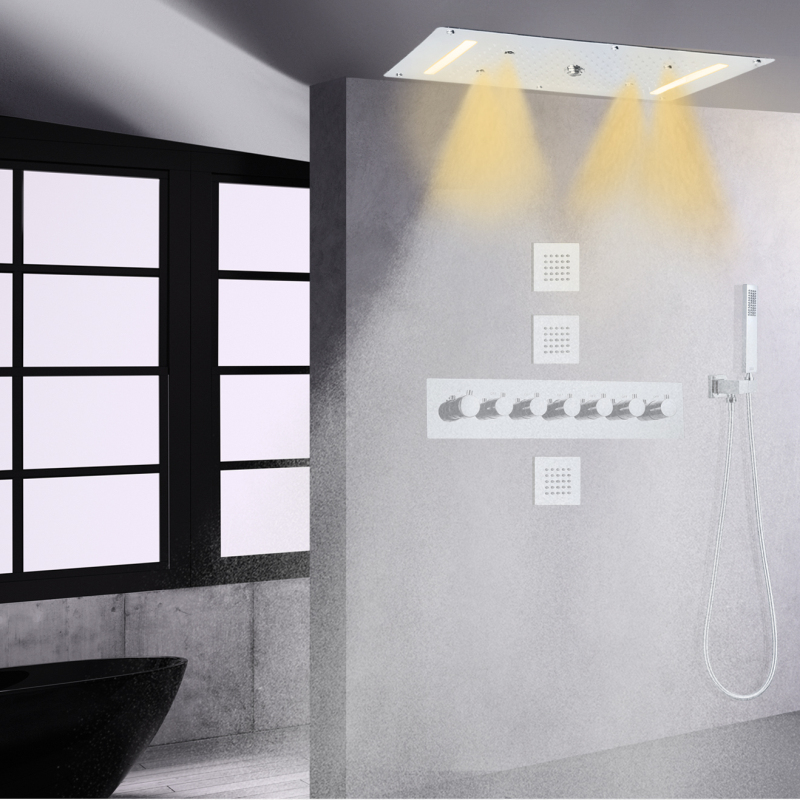 Conjunto de chuveiro termostático cromado 700X380 MM LED Banheiro Sistema combinado de cascata de chuveiro de alto fluxo