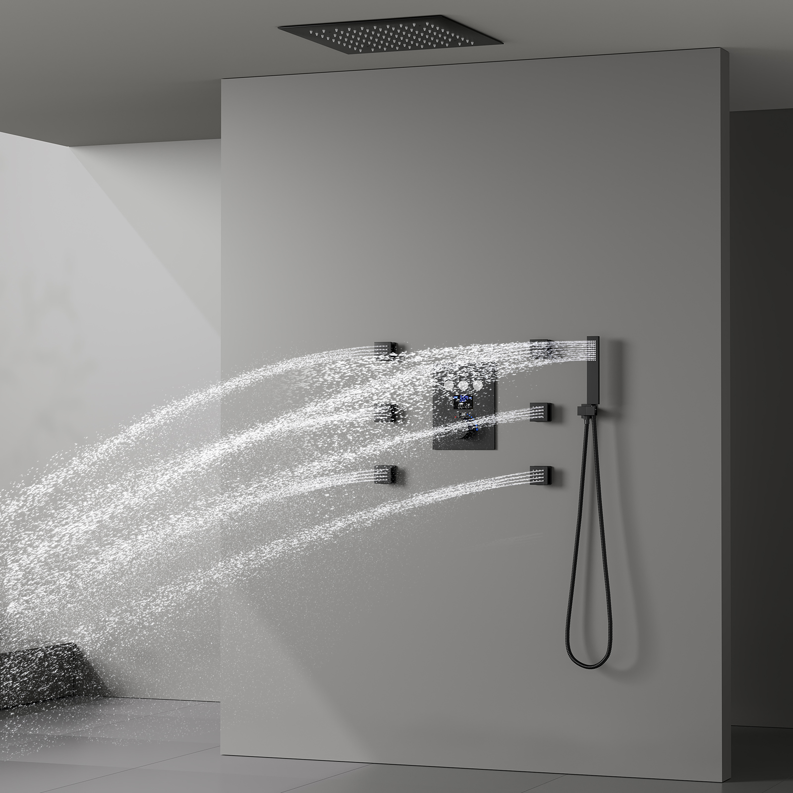 Termostato 64 LED Sistema de chuveiro de chuva colorido com 3 botões de função Conjunto de torneiras de válvulas de chuveiro com display digital