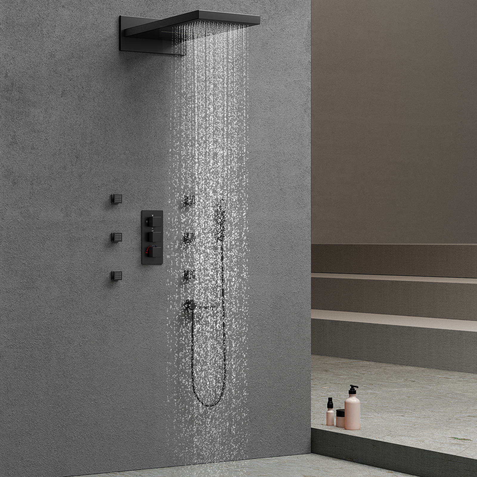 Preto conjunto de cabeça de chuveiro medidor chuva banheiro fixado na parede torneira bronze banheira cachoeira sistema torneira do chuveiro