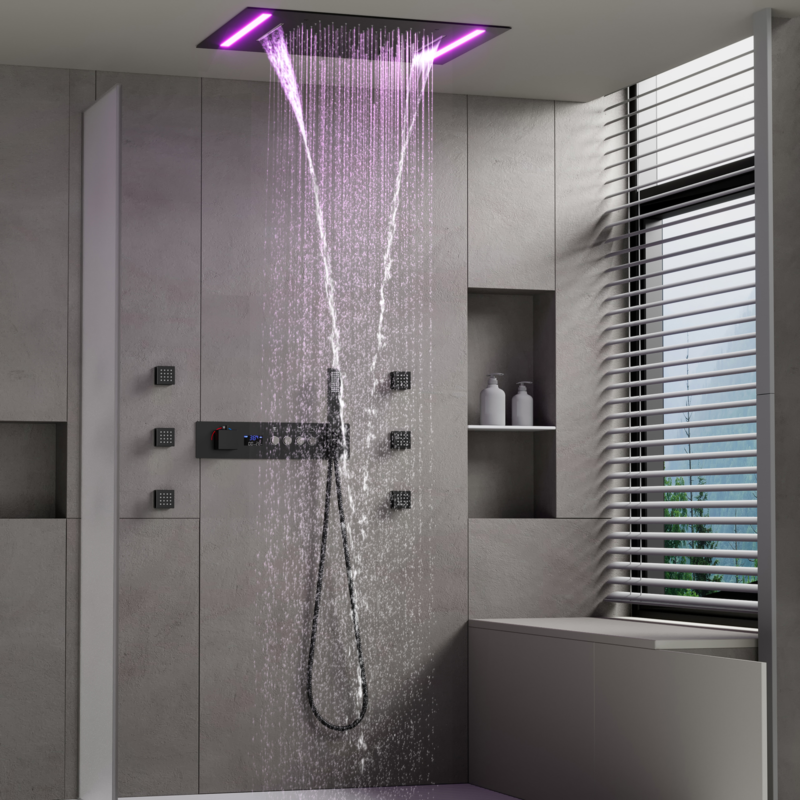 Banheiro moderno led cabeça de chuveiro 500*360mm chuveiro chuva cachoeira tipo teto termostática conjunto válvula chuveiro