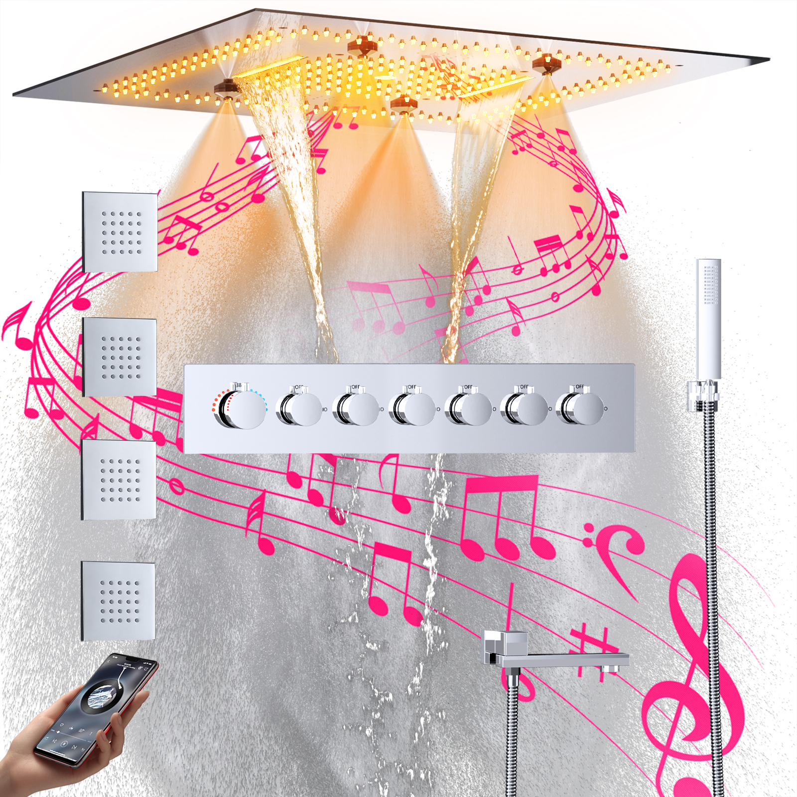Conjunto de torneira de chuveiro para banheiro, 18 ', chuva e spa, chuveiro de teto com termostato, corpo de válvula de chuveiro