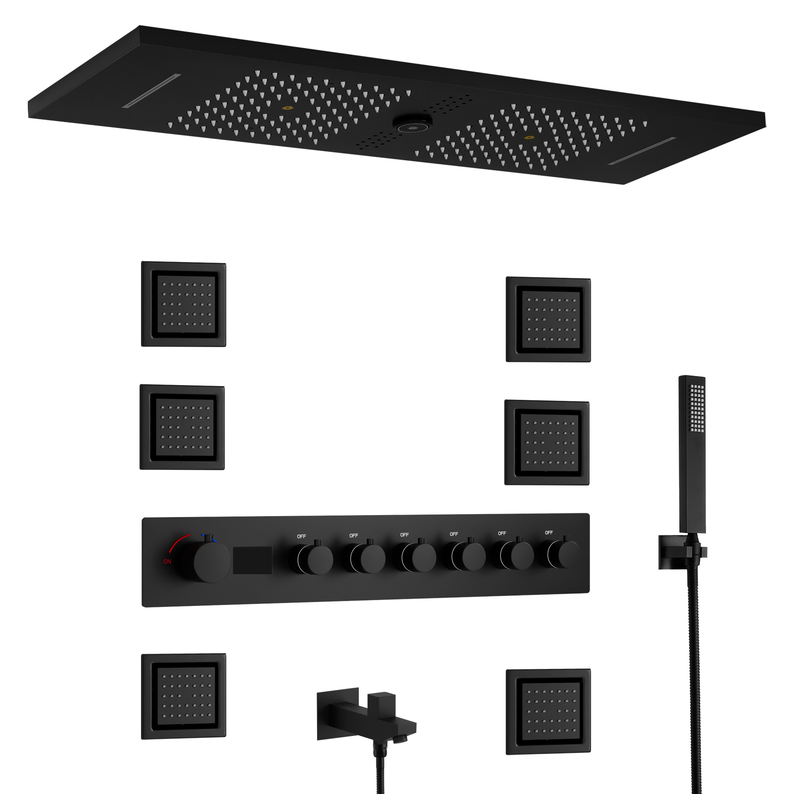 900X300MM Matte Black Bluetooth Music LED Sistema de válvula de chuveiro é dividido em conjunto de chuveiro oculto