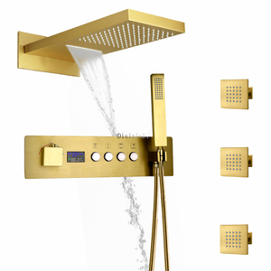 Led display digital corpo da válvula banheiro montado na parede 20 polegadas cabeça de chuveiro chuva cachoeira chuveiro torneiras conjunto
