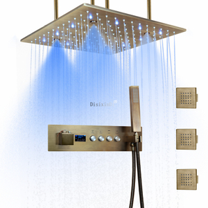 Banheiro luxuoso 40*40cm chuva névoa temperatura controlada colorido chuva led cabeça de chuveiro com display digital led