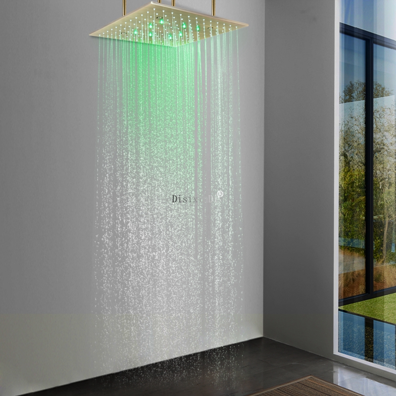 Estilo europeu 400*400mm cabeça de chuveiro do banheiro temperatura da água led chuveiro escondido chuva névoa led cor mudando cabeça de chuveiro