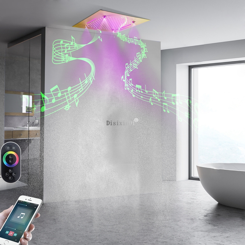 Cabeça de chuveiro led de aço inoxidável sus304, 20 cabeças, com alto-falantes musicais, chuva nebulosa e chuveiro tipo cascata, sistema de chuveiro embutido