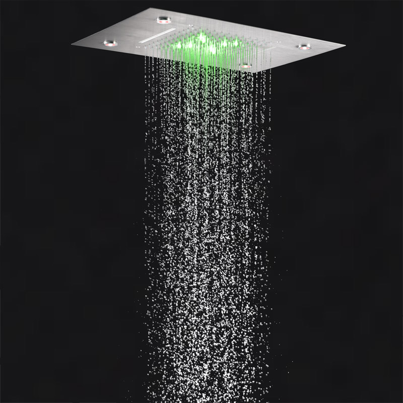 Cabeça de chuveiro de níquel escovado 50X36 CM LED 7 colorido banheiro embutido chuveiro de teto bifuncional cachoeira chuvas