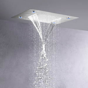 Torneiras de chuveiro de níquel escovado 50X36 CM LED 7 colorido banheiro embutido teto bifuncional cachoeira chuvas