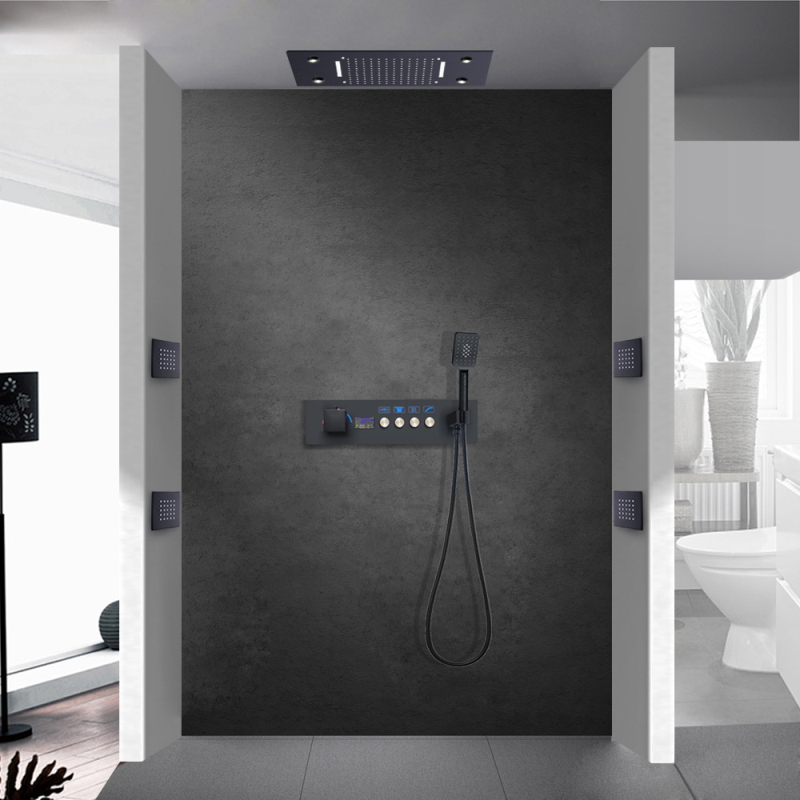Conjunto misturador de chuveiro oculto para banheiro, 500*360mm, display digital led, painel de chuveiro, termostática, luxo, cabeça de chuveiro