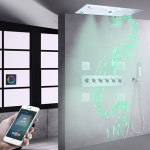 620 * 320 mm cromado polido termostático LED Banheiro conjunto de torneira de chuveiro de chuva musical para banho
