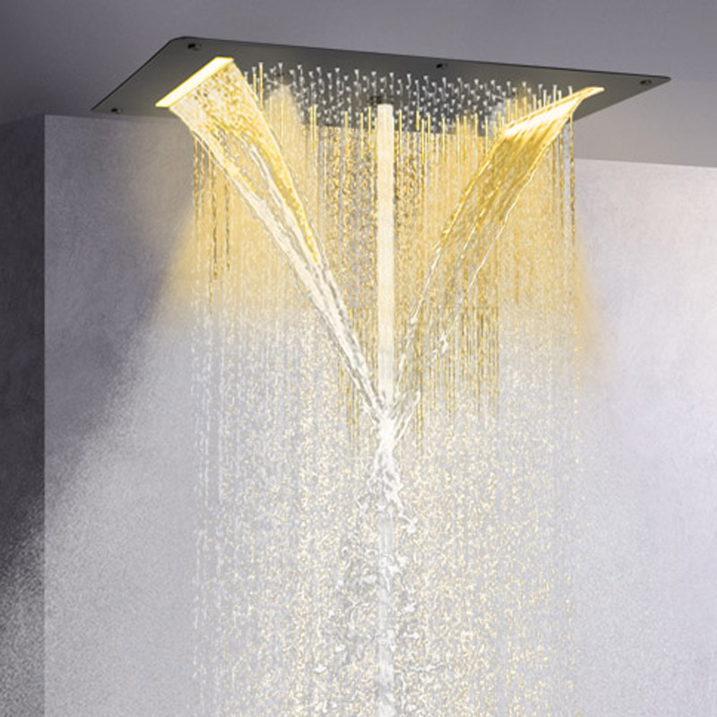 Preto fosco 70X38 CM LED Top-end banheiro chuveiro misturador sistema cascata chuveiro multifuncional