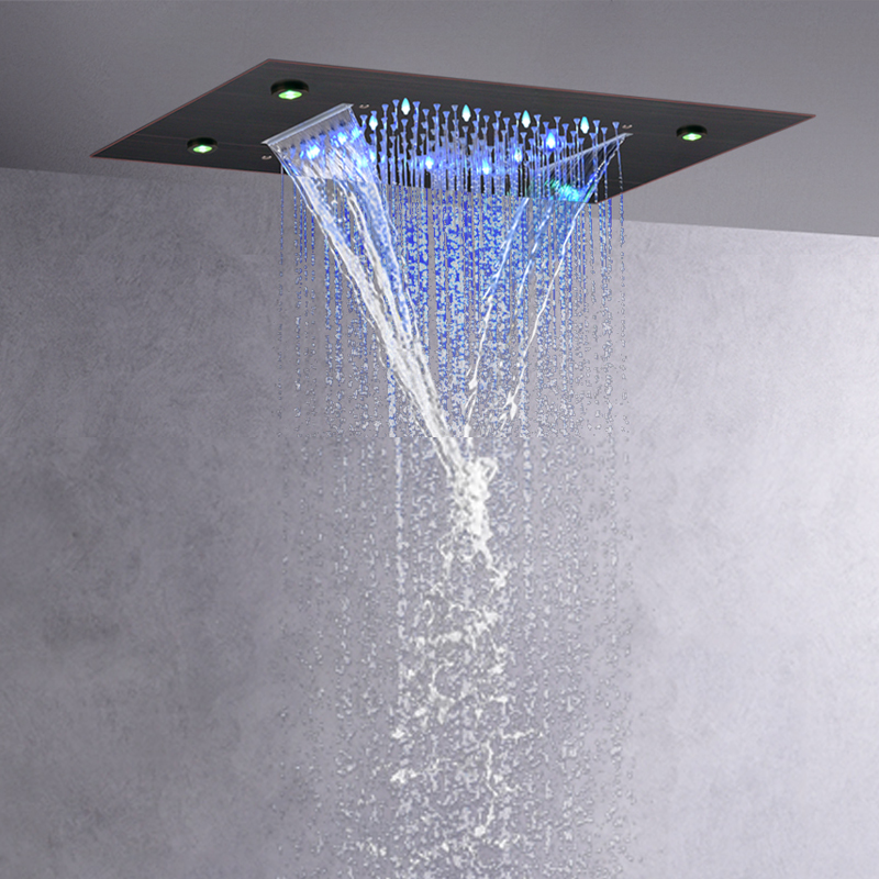 Estilo europeu óleo friccionado bronze 50x36 cm torneiras de chuveiro chuva 7 cores led banheiro cachoeira chuvas