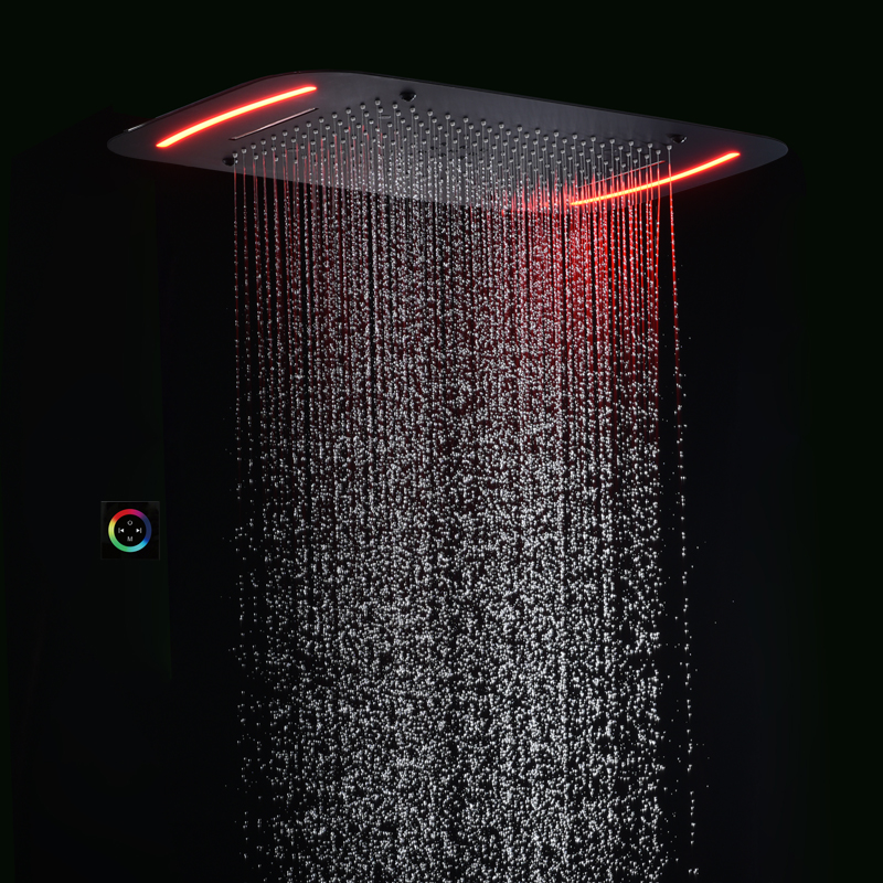 Cabeça de chuveiro preta fosca 71x43 cm, banheiro de alta qualidade, cascata, bolha atomizadora com painel de controle de led