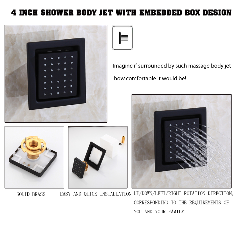 Torneiras de chuveiro preto fosco 4 polegadas banheiro escondido chuveiro de spray lateral ajustável com caixa embutida