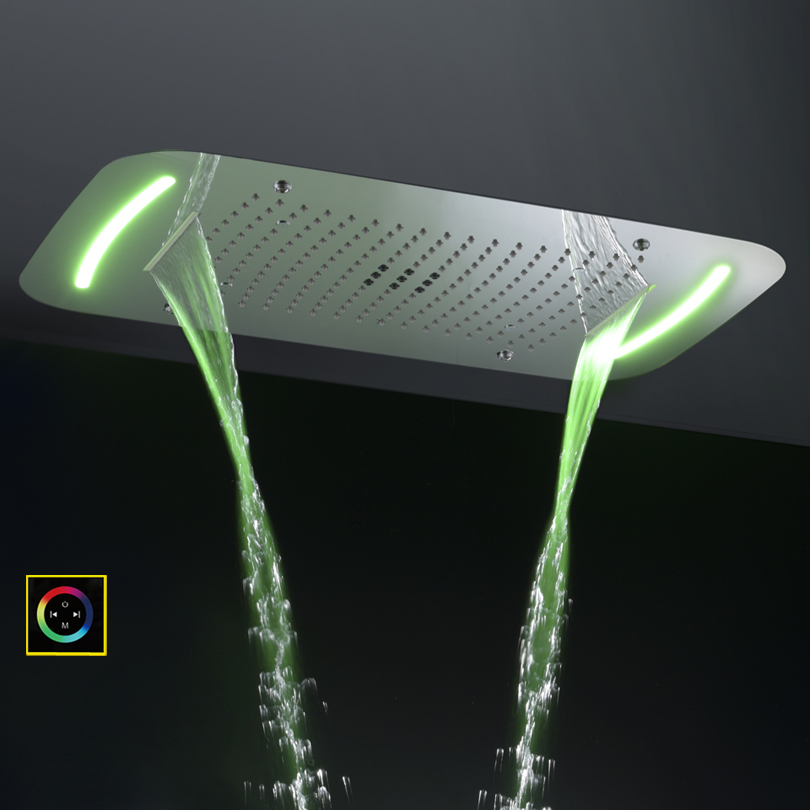 Torneiras de chuveiro cromadas 71x43 cm, polidas com painel de controle de led, chuveiro de massagem, cascata, atomização, bolha de chuva