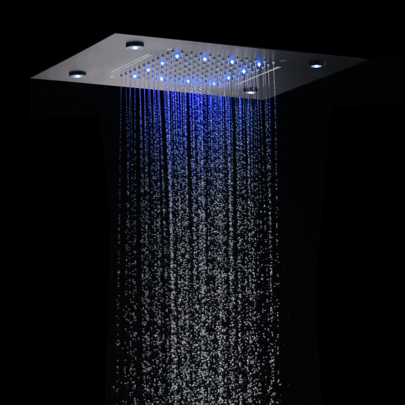 Preto fosco 50x36 cm cabeça de chuveiro preto novo design 7 cores led banheiro bifuncional cachoeira chuveiro spa