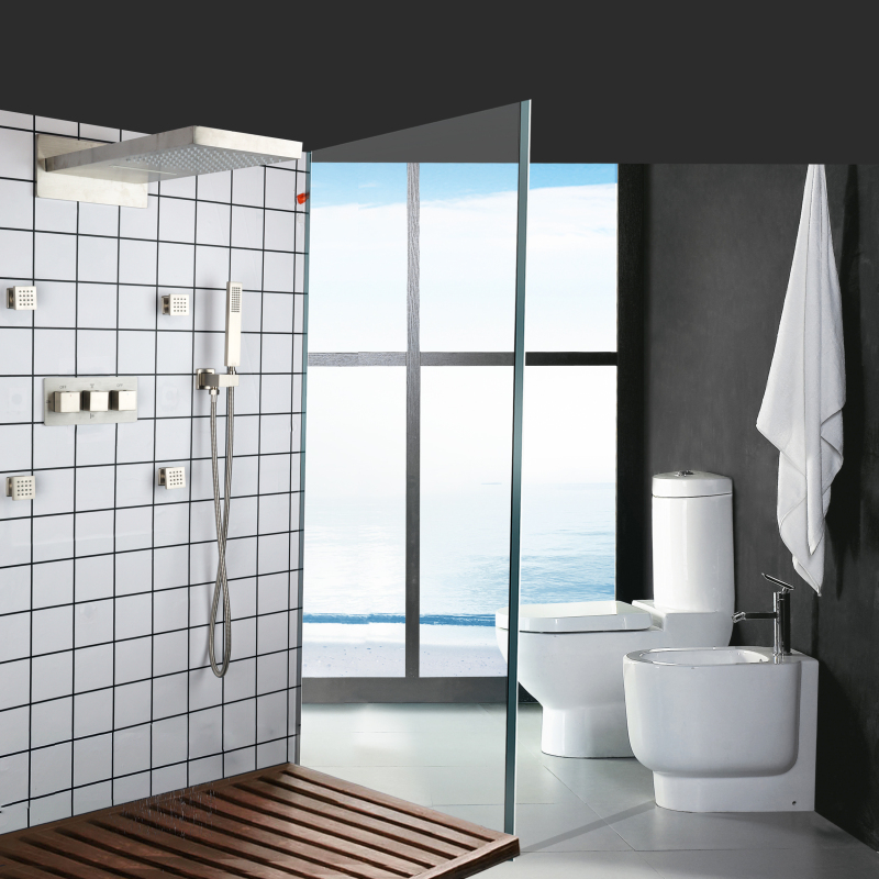 Sistema de chuveiro de chuva de níquel escovado, conjunto de torneira, banheiro, 50x23 cm, chuveiro portátil, frio e quente