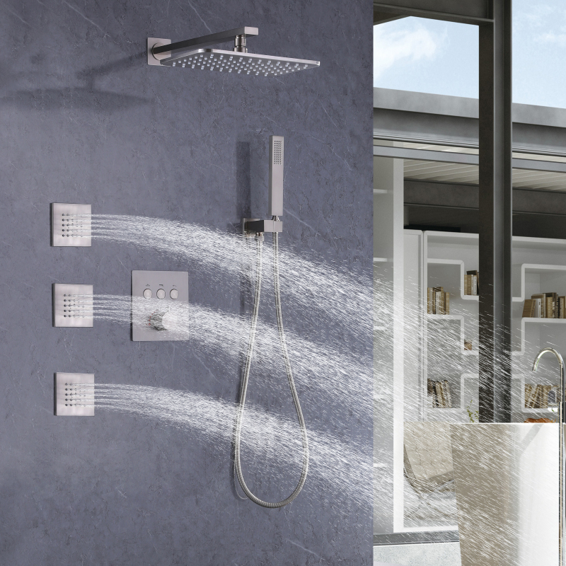Torneira de chuveiro de níquel escovado 28X18 CM Banheiro termostática em parede de chuva portátil