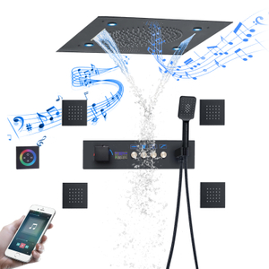 Cabeça de chuveiro preta fosca 500*500MM LED Conjunto de torneira de chuveiro com display digital de temperatura constante com função musical