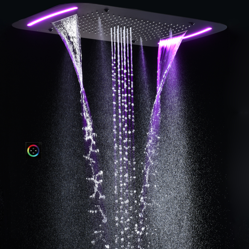 Cabeça de chuveiro preta fosca 71X43 CM com painel de controle LED Banheiro Chuvas Cachoeira Bolha de atomização