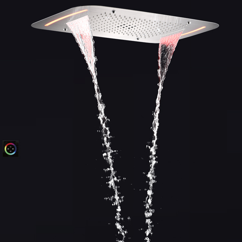 Misturador de chuveiro de níquel escovado 71X43 CM Banheiro Chuvas Cachoeira Bolha atomizadora com painel de controle LED