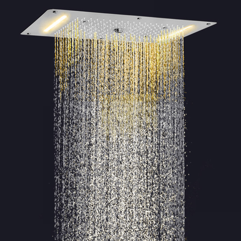 Níquel escovado 70X38 CM LED Torneiras de chuveiro Banheiro Cachoeira Chuvas Atomização Bolha Chuveiro multifuncional
