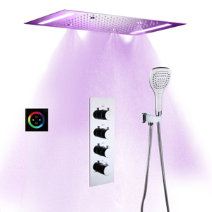 Teto embutido SUS304 20 * 14 polegadas LED cabeça de chuveiro banheiro termostática conjunto de torneira de chuveiro cromado