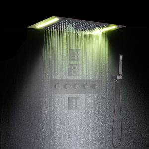 Cabeça de chuveiro termostática ORB para banheiro com painel de LED 14 x 20 polegadas Cabeça de chuveiro de aço inoxidável Ceil Rain