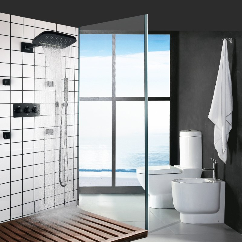 Chuveiro de parede para banheiro, chuveiro cascata preto fosco, conjunto de chuveiro portátil de latão frio e quente