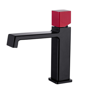 Moda de alta qualidade preto + vermelho design torneira da bacia pia do banheiro único punho água quente e fria