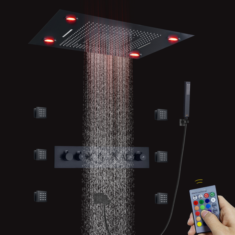 Banheiro de luxo 600*800mm led multifuncional termostática misturador chuva cortina cachoeira névoa spray lateral chuvas chuveiro conjunto