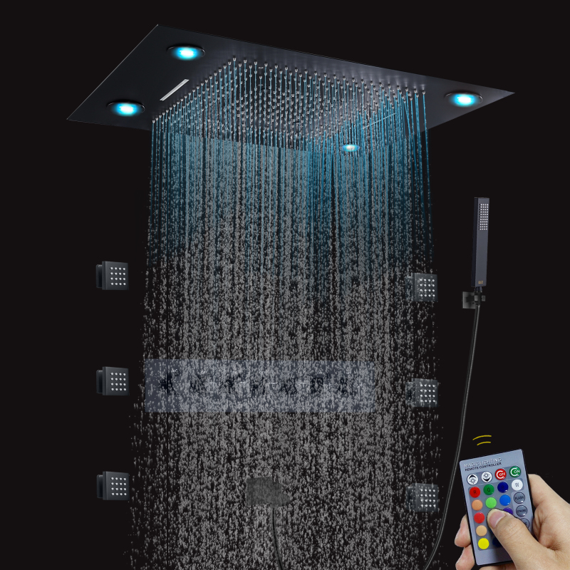 Banheiro de luxo 600*800mm led multifuncional termostática misturador chuva cortina cachoeira névoa spray lateral chuvas chuveiro conjunto
