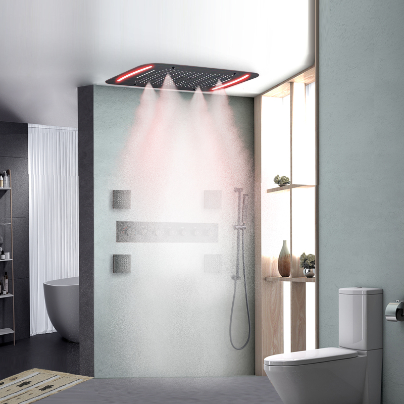 Torneira termostática de bronze friccionado a óleo, 71x43 cm, luxo, banheiro, led, massagem, chuva, spray, conjunto de chuveiro