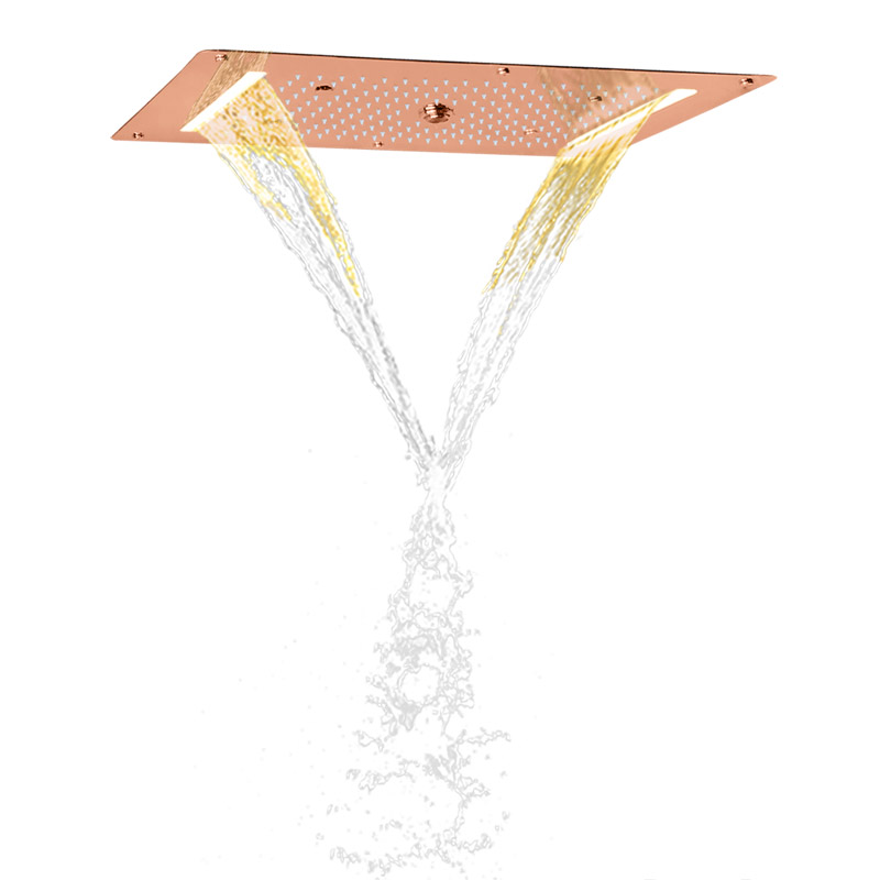 Rosa de ouro cabeça de chuveiro 70x38 cm led banheiro embutido teto cachoeira chuvas atomização bolha chuveiro multifuncional