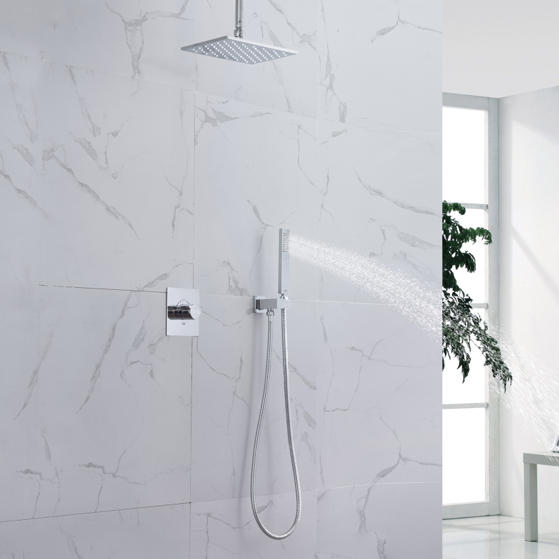 Cabeça de chuveiro LED para banheiro polido cromado com chuveiros portáteis sistema de chuveiro moderno de alça única