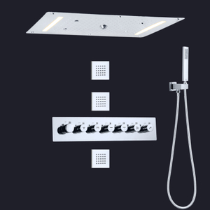 Conjunto de chuveiro termostático cromado 700X380 MM LED Banheiro Sistema combinado de cascata de chuveiro de alto fluxo