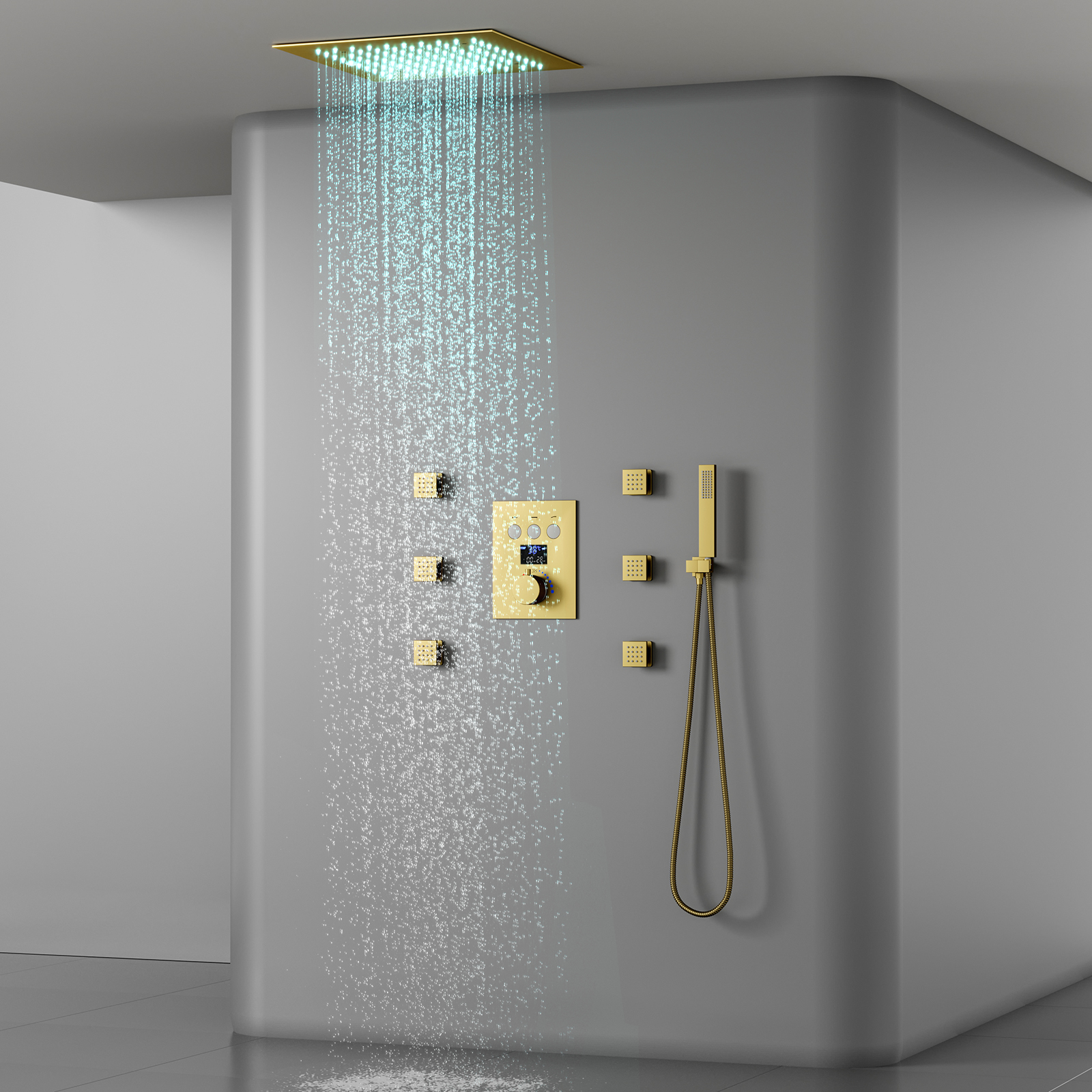 Acessórios do banheiro cabeça de chuveiro conjunto inteligente display digital led válvula chuveiro torneira chuva spa chuveiro