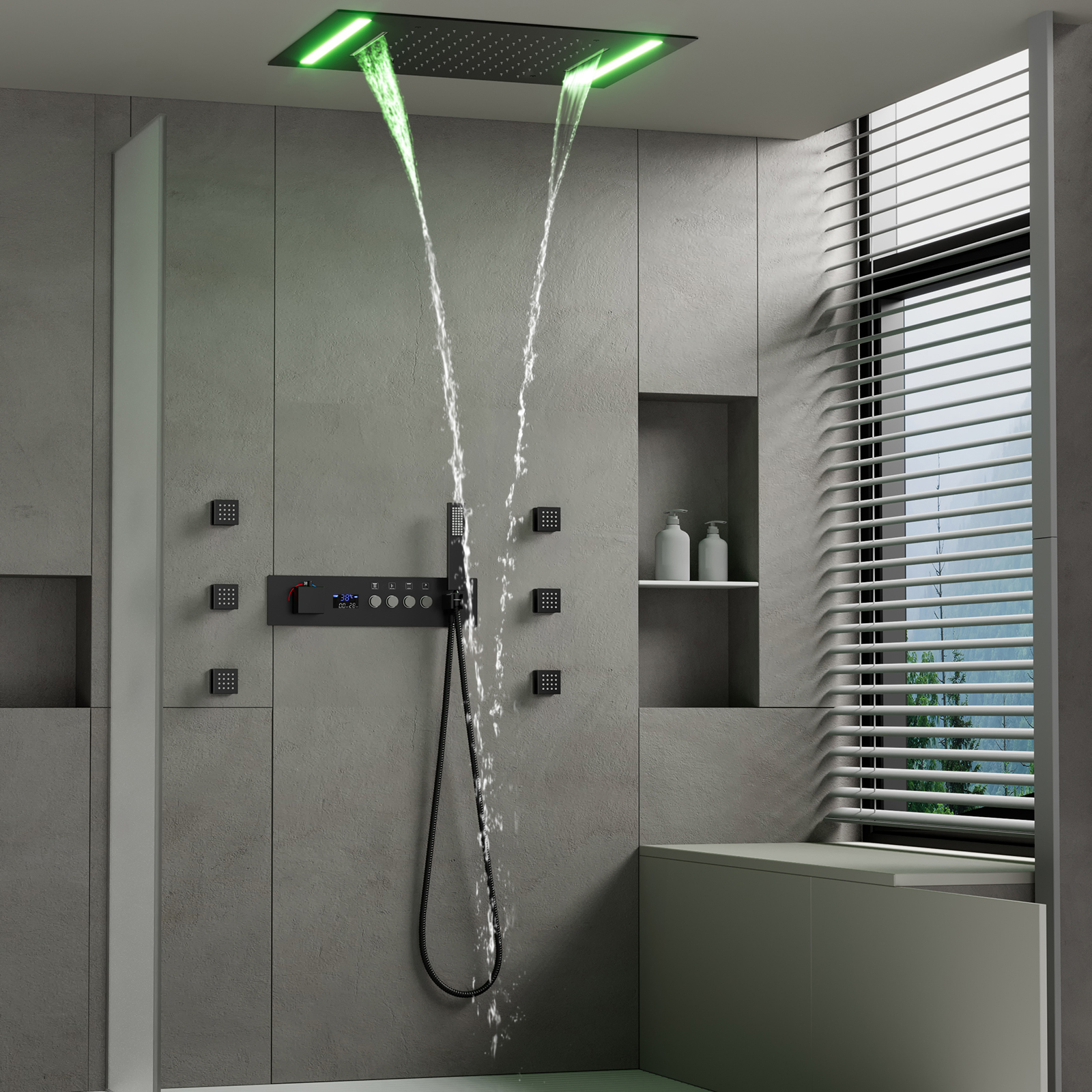 Banheiro moderno led cabeça de chuveiro 500*360mm chuveiro chuva cachoeira tipo teto termostática conjunto válvula chuveiro