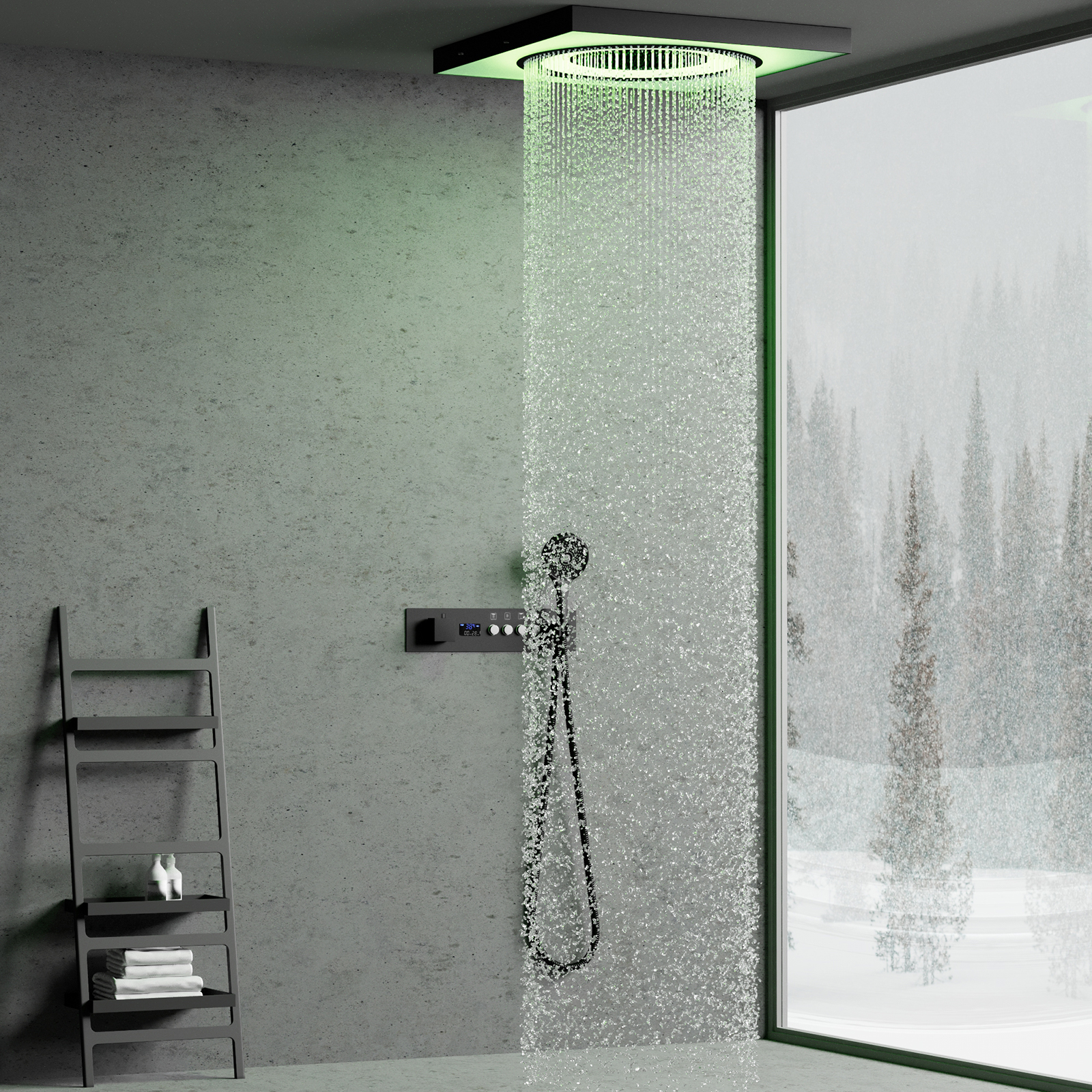 Cabeça de chuveiro LED Conjunto de banheira com spray de chuva, misturador de chuveiro montado oculto, alça de válvula de chuveiro