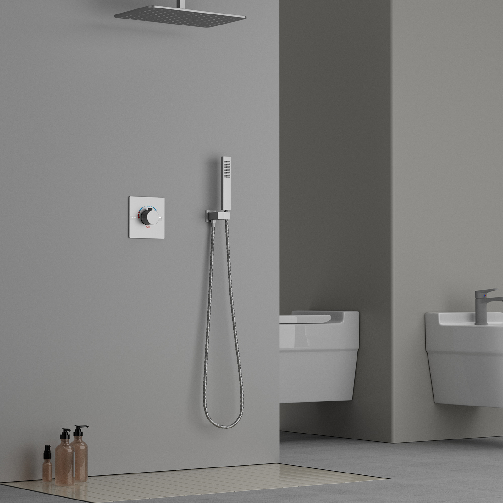 Kit de sistema de chuveiro de chuva escovado moderno Villa Hotel Rain Shower Mixer Set