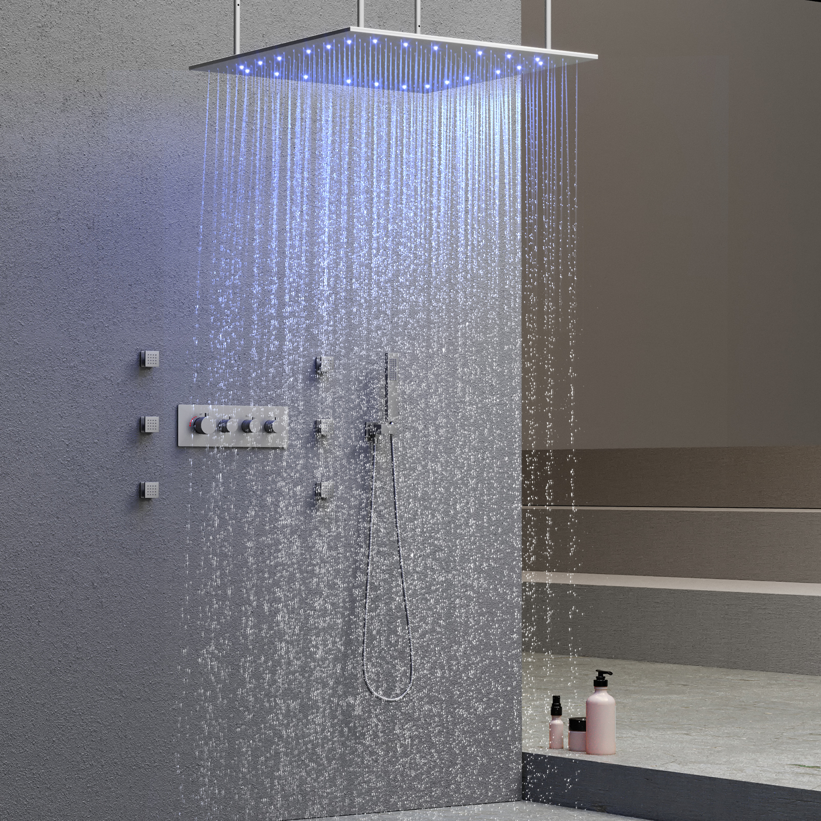 Chuveiro de chuva termostato multi-função led sistema de chuveiro conjunto misturador torneira do chuveiro conjunto
