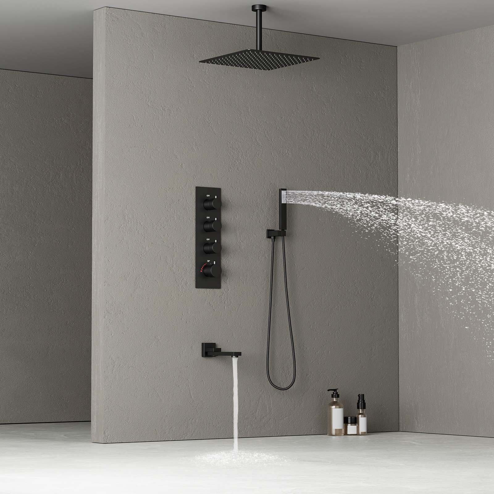 Banheiro preto chuveiro cabeça de chuva conjunto chuveiro termostático inteligente conjunto torneira